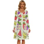 Fruits Pattern Background Food Long Sleeve Dress With Pocket