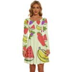 Fruits Pattern Background Food Long Sleeve Wide Neck Velvet Dress