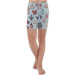 Christmas Cartoon Pattern Kids  Lightweight Velour Capri Yoga Leggings