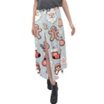 Christmas Cartoon Pattern Velour Split Maxi Skirt
