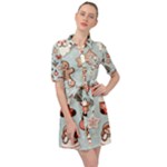 Christmas Cartoon Pattern Belted Shirt Dress