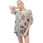 Christmas Cartoon Pattern Oversized Chiffon Top