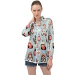 Christmas Cartoon Pattern Long Sleeve Satin Shirt