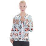 Christmas Cartoon Pattern Casual Zip Up Jacket