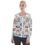 Christmas Cartoon Pattern Velvet Zip Up Jacket