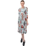 Christmas Cartoon Pattern Ruffle End Midi Chiffon Dress