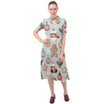 Christmas Cartoon Pattern Keyhole Neckline Chiffon Dress