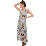 Christmas Cartoon Pattern V-Neck Chiffon Maxi Dress