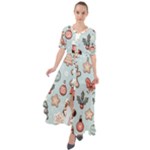 Christmas Cartoon Pattern Waist Tie Boho Maxi Dress