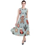 Christmas Cartoon Pattern Round Neck Boho Dress
