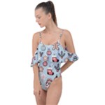 Christmas Cartoon Pattern Drape Piece Swimsuit