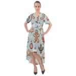 Christmas Cartoon Pattern Front Wrap High Low Dress