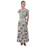 Christmas Cartoon Pattern Flutter Sleeve Maxi Dress