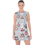 Christmas Cartoon Pattern Lace Up Front Bodycon Dress