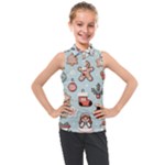 Christmas Cartoon Pattern Kids  Sleeveless Polo T-Shirt