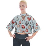 Christmas Cartoon Pattern Mock Neck T-Shirt