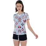 Christmas Cartoon Pattern Back Circle Cutout Sports T-Shirt