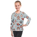 Christmas Cartoon Pattern Kids  Long Mesh T-Shirt