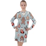 Christmas Cartoon Pattern Long Sleeve Hoodie Dress