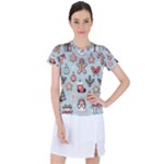 Christmas Cartoon Pattern Women s Sports Top