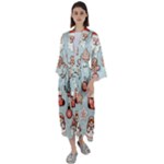 Christmas Cartoon Pattern Maxi Satin Kimono