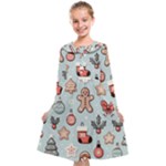 Christmas Cartoon Pattern Kids  Midi Sailor Dress