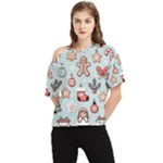 Christmas Cartoon Pattern One Shoulder Cut Out T-Shirt