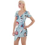 Christmas Decoration Angel Short Sleeve Asymmetric Mini Dress