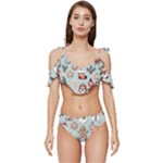 Christmas Cartoon Pattern Ruffle Edge Tie Up Bikini Set	