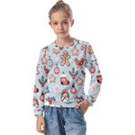 Christmas Cartoon Pattern Kids  Long Sleeve T-Shirt with Frill 