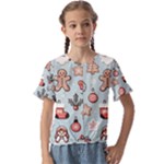 Christmas Cartoon Pattern Kids  Cuff Sleeve Scrunch Bottom T-Shirt