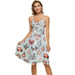 Christmas Cartoon Pattern Sleeveless Tie Front Chiffon Dress
