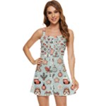 Christmas Cartoon Pattern Ruffle Edge Bra Cup Chiffon Mini Dress