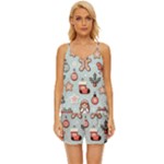 Christmas Cartoon Pattern V-Neck Satin Pajamas Set