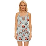 Christmas Cartoon Pattern Satin Pajama Short Set