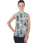 Christmas Decoration Angel Mock Neck Chiffon Sleeveless Top