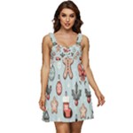 Christmas Cartoon Pattern Ruffle Strap Babydoll Chiffon Dress
