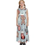 Christmas Cartoon Pattern Kids  Satin Sleeveless Maxi Dress