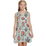 Christmas Cartoon Pattern Kids  Sleeveless Tiered Mini Dress