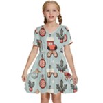 Christmas Cartoon Pattern Kids  Short Sleeve Tiered Mini Dress