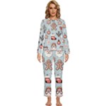 Christmas Cartoon Pattern Womens  Long Sleeve Lightweight Pajamas Set