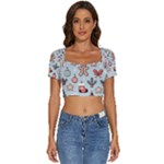 Christmas Cartoon Pattern Short Sleeve Square Neckline Crop Top 