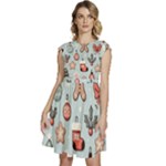 Christmas Cartoon Pattern Cap Sleeve High Waist Dress