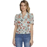 Christmas Cartoon Pattern Puffed Short Sleeve Button Up Jacket