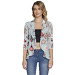 Christmas Cartoon Pattern Women s 3/4 Sleeve Ruffle Edge Open Front Jacket
