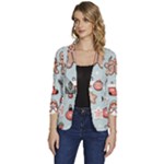 Christmas Cartoon Pattern Women s One-Button 3/4 Sleeve Short Jacket