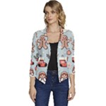 Christmas Cartoon Pattern Women s Casual 3/4 Sleeve Spring Jacket