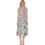 Christmas Cartoon Pattern V-Neck Drawstring Shoulder Sleeveless Maxi Dress