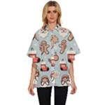 Christmas Cartoon Pattern Women s Batwing Button Up Shirt