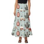 Christmas Cartoon Pattern Tiered Ruffle Maxi Skirt